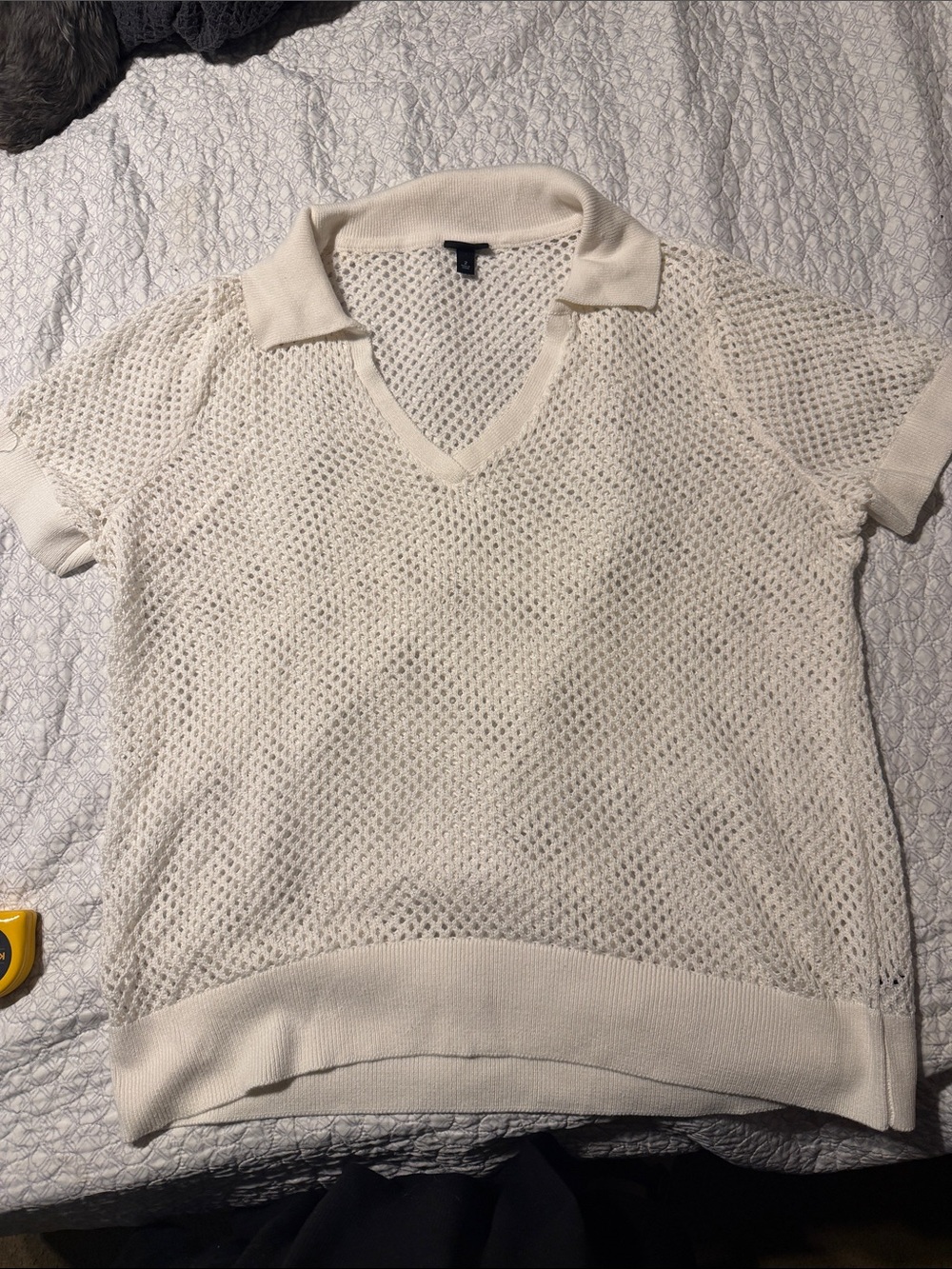 torrid Ivory Open-Knit V-Neck Polo Sweater Top